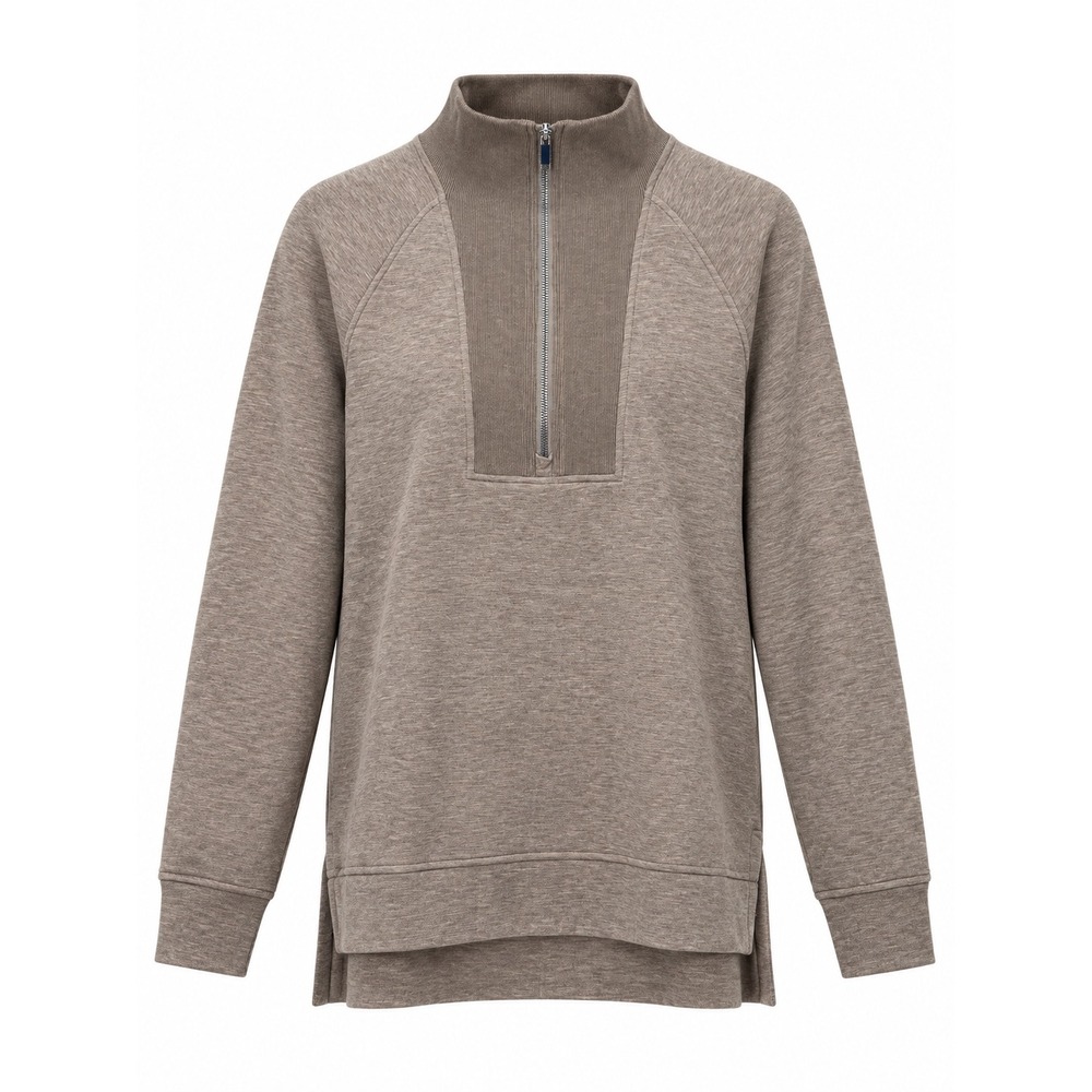 Spanx AirEssentials Half Zip Pullover Taupe Heather Sweatshirt XL 3BPLFR79CGS